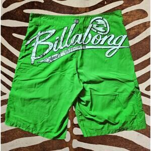 Vintage Billabong Lime Green Spell Out Board Shorts Swim Trunks Surf Sz 38
